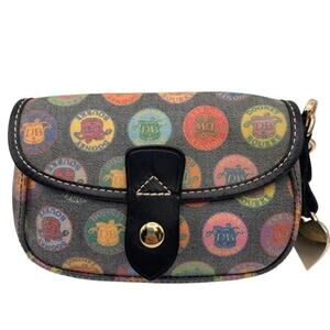 Dooney &‎ Bourke Vintage Stamp Medallion Coated Canvas Multicolor Wristlet Retro
